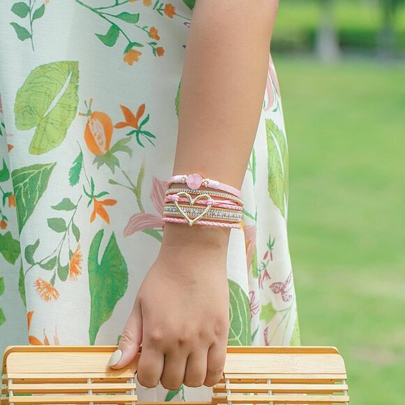 Heart Leather Wrap Bracelets Stackable Boho Cuff Bangles Trendy Resin Stone - Picture 8 of 9